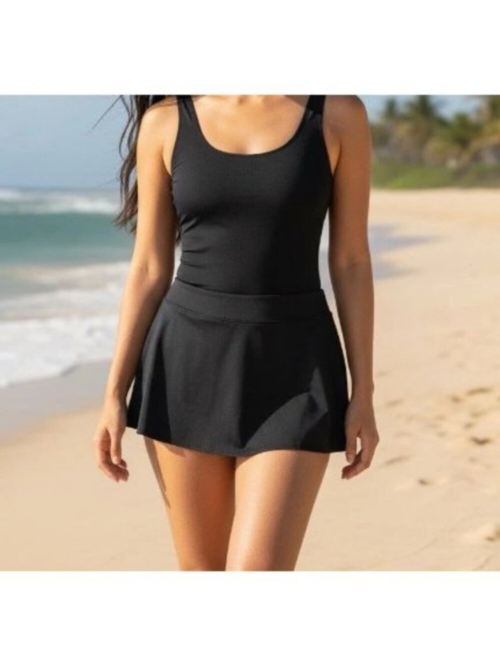 Lands End Sz 22W Black Swim Bottom Mini Bikini Skirt Bottom Lined Beach Pool